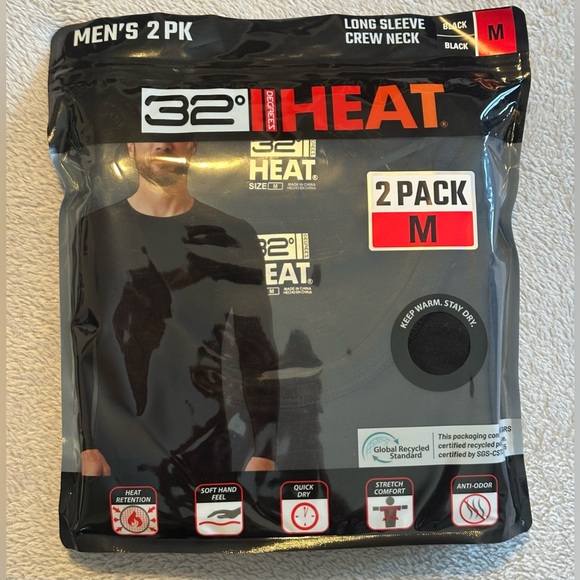 32 Degrees Men's Heat Long Sleeve Crew Neck Tee, 2-pack/ Size: M (NWT) - Picture 1 of 6
